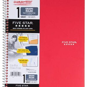 Five Star 06190 11" X 8-1/2" Graph Ruled 1 Subject Notebook Assorted Colors (Pack of 2)