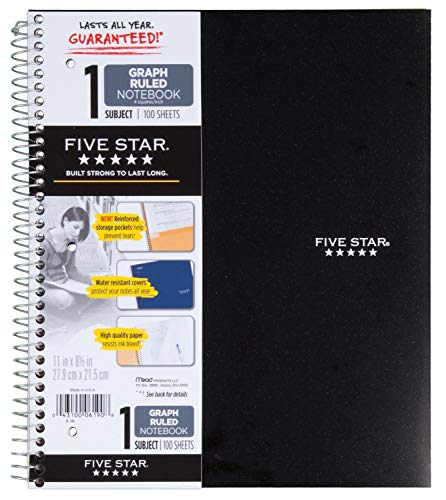 Five Star 06190 11" X 8-1/2" Graph Ruled 1 Subject Notebook Assorted Colors (Pack of 2)