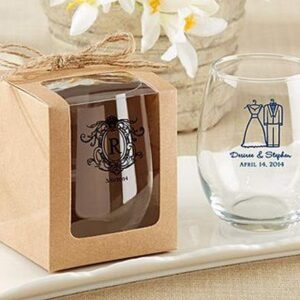 Kate Aspen Kraft Style Display Gift Boxes for Stemless Wine Glass, Wedding/Party Favors, 9-Ounce, Set of 12
