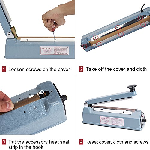 METRONIC 8 inch Heat Seal Closer Impulse Sealer Accessories,2PC Thermal Fuse+2PC Fever Cloth