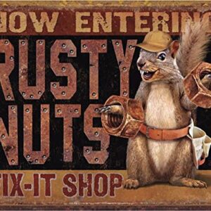 Desperate Enterprises Rusty Nuts Fix It Shop Tin Sign - Nostalgic Vintage Metal Wall Decor - Made in USA