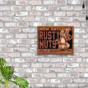 Desperate Enterprises Rusty Nuts Fix It Shop Tin Sign - Nostalgic Vintage Metal Wall Decor - Made in USA