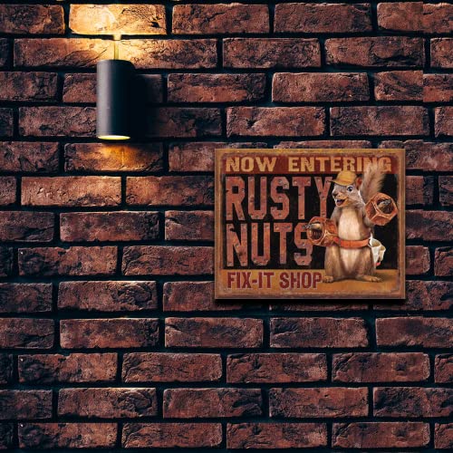 Desperate Enterprises Rusty Nuts Fix It Shop Tin Sign - Nostalgic Vintage Metal Wall Decor - Made in USA