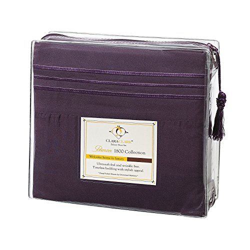 Clara Clark Premier 1800 Series, Queen Size 4 Pc. Sheet Set, Purple, Vend_cc_sht-queen-18-purpl