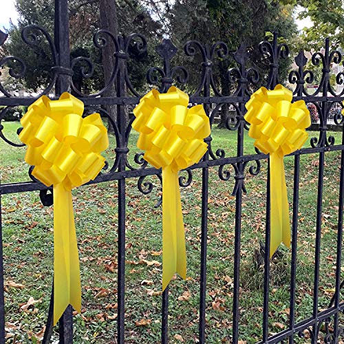 Big Decorative Yellow Pull Bows with Long Tails - 9" Wide, Set of 6, Easter, Support Our Troops Ribbon, Christmas, Thanksgiving, Birthday, Summer Decor, Fundraiser, Office, Classroom, Party, Wedding