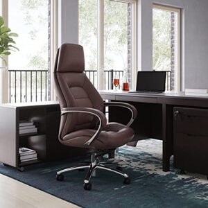 Zuri Furniture Gates Genuine Leather Aluminum Base High Back Executive Chair - Dark Brown