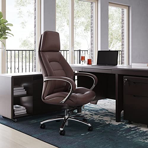 Zuri Furniture Gates Genuine Leather Aluminum Base High Back Executive Chair - Dark Brown