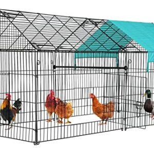BestPet 87" x 41"Large Metal Chicken Coop Run Enclosure Pen with Waterproof Cover Outdoor Backyard Farm Cage Crate Pet Playpen Exercise Pen for Rabbit Duck Hen