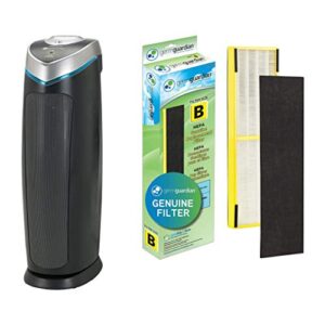 germ guardian ac4825 air purifier bundle with flt4825 true hepa replacement filter, quietly filters allergies, pollen, smoke, dust, pet dander, mold,odors, uv light sanitizer eliminates germs, 22 in.