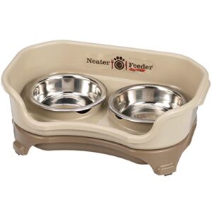 neater feeder express for cats - mess proof pet feeder with stainless steel food & water bowls - drip proof, non-tip, and non-slip - cappuccino