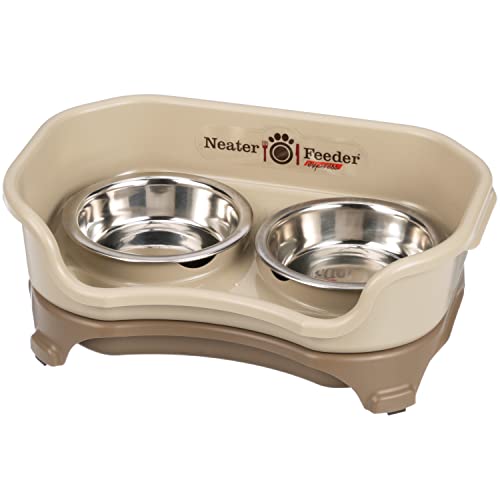 Neater Feeder Express for Cats - Mess Proof Pet Feeder with Stainless Steel Food & Water Bowls - Drip Proof, Non-Tip, and Non-Slip - Cappuccino