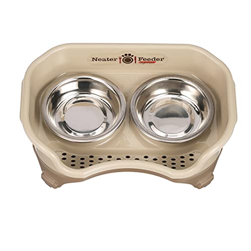 Neater Feeder Express for Cats - Mess Proof Pet Feeder with Stainless Steel Food & Water Bowls - Drip Proof, Non-Tip, and Non-Slip - Cappuccino