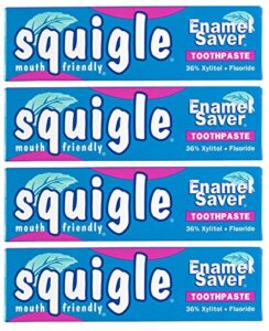 squigle enamel saver toothpaste (canker sore prevention & treatment) prevents cavities, perioral dermatitis, bad breath, chapped lips - 4 pack