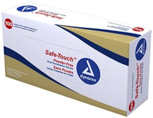 dynarex safe-touch vinyl exam glove powder free, large, 100 count (pack of 5)