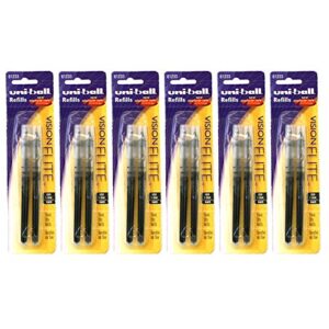 uni-ball vision elite rollerball pen refills, 0.8mm, bold point, black ink, pack of 6