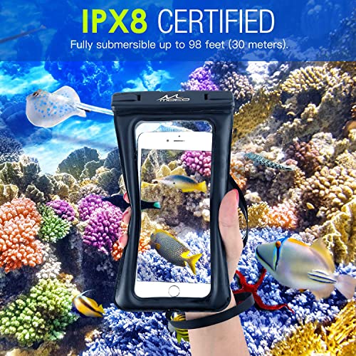 MoKo Floating Waterproof Phone Pouch Holder, Floatable Phone Case Dry Bag with Lanyard Armband Compatible with iPhone 14 13 12 11 Pro Max X/Xr/Xs Max,8/7/SE 3,Samsung S21/S10/S9/S8, Black