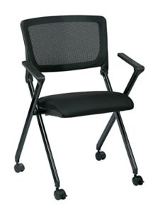 office star fc series 2-pack folding nesting chairs with breathable mesh and padded fabric seat, icon black with black frame