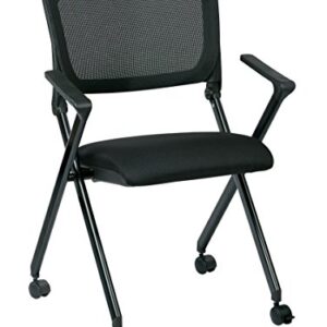 Office Star FC Series 2-Pack Folding Nesting Chairs with Breathable Mesh and Padded Fabric Seat, Icon Black with Black Frame