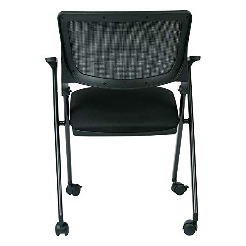 Office Star FC Series 2-Pack Folding Nesting Chairs with Breathable Mesh and Padded Fabric Seat, Icon Black with Black Frame