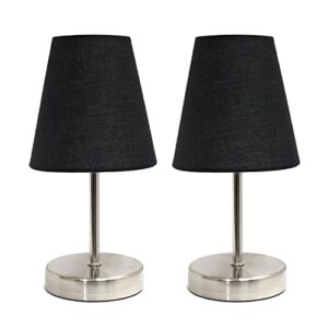 simple designs lt2013-blk-2pk sand nickel mini basic table lamp with fabric shade 2 pack set, black , 2 count