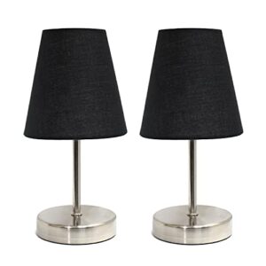 Simple Designs LT2013-BLK-2PK Sand Nickel Mini Basic Table Lamp with Fabric Shade 2 Pack Set, Black , 2 Count