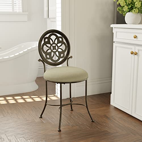 Hillsdale Furniture Marsala Vanity Stool, Gray with Brown highlighting with Cream Fabric