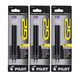 pilot g2, dr. grip gel/ltd, execugel g6, q7 rollerball gel ink pen refills, 0.7mm, fine point, purple ink, pack of 6