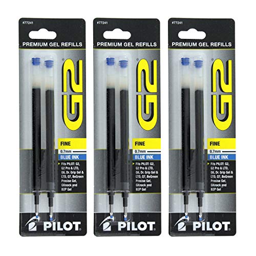 PILOT G2, Dr. Grip Gel/Ltd, ExecuGel G6, Q7 Rollerball Gel Ink Pen Refills, 0.7mm, Fine Point, Blue Ink, Pack of 12