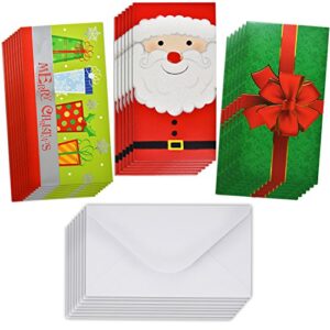 24 christmas card gift holder - christmas money holder - christmas greeting cards with envelopes bulk assorted in 3 holiday cute festive designs with glitter and foil winter holiday cards box set
