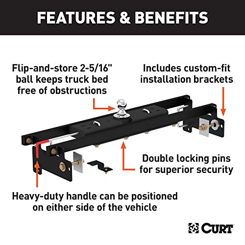 CURT 60711 Double Lock Gooseneck Hitch, 2-5/16-Inch Flip-Over Ball 30K, Fits Select Chevrolet Silverado, GMC Sierra 1500, LD, Limited