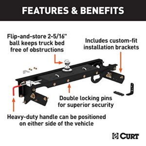 CURT 60720 Double Lock Gooseneck Hitch, 2-5/16-Inch Flip-Over Ball 30K, Fits Select Ford F-250, F-350, F-450 Super Duty, Black