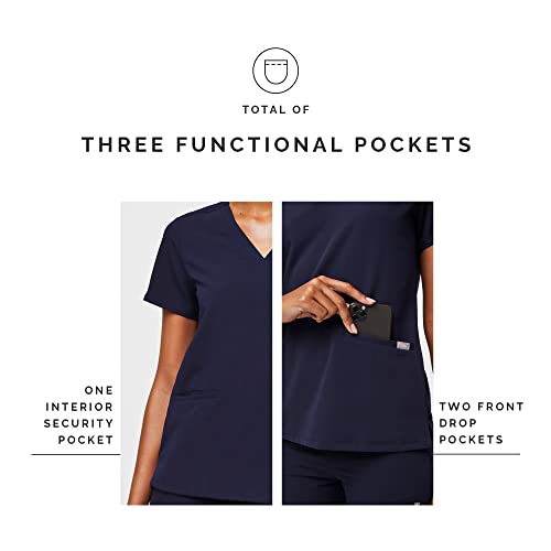 FIGS Casma Three-Pocket Scrub Top for Women – Navy Blue, M