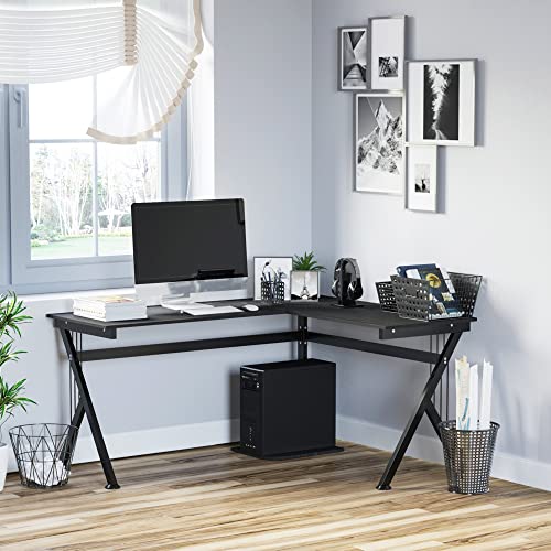 HOMCOM 61 Inch Modern Reversible L-Shaped Home Office Desk Computer Laptop Table Gaming Desk Corner Workstation with CPU Stand, Space Saving, Black