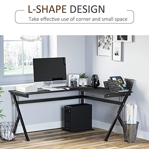 HOMCOM 61 Inch Modern Reversible L-Shaped Home Office Desk Computer Laptop Table Gaming Desk Corner Workstation with CPU Stand, Space Saving, Black