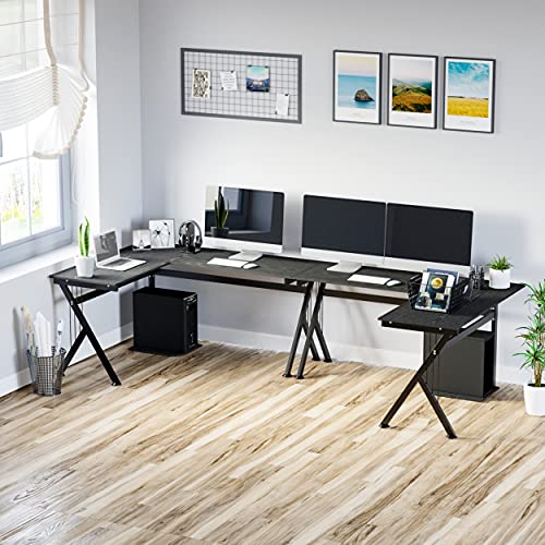 HOMCOM 61 Inch Modern Reversible L-Shaped Home Office Desk Computer Laptop Table Gaming Desk Corner Workstation with CPU Stand, Space Saving, Black