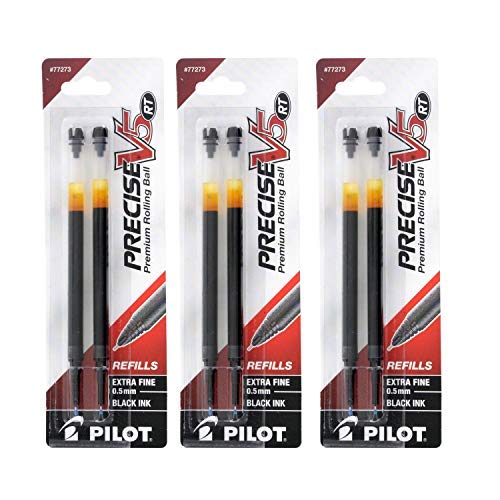 PILOT Precise V5 RT Liquid Ink Retractable Rollerball Pen Refills, 0.5mm Extra Fine Point, Black Ink, 6 Refills