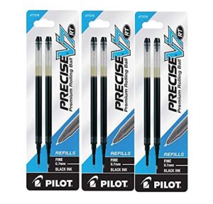 pilot precise v7 rt liquid ink retractable rollerball pen refills, 0.7mm, fine point, black ink, 3-packs of 2