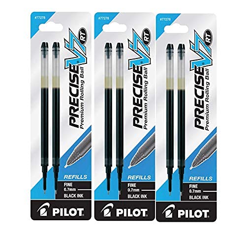 Pilot Precise V7 RT Liquid Ink Retractable Rollerball Pen Refills, 0.7mm, Fine Point, Black Ink, 3-Packs of 2