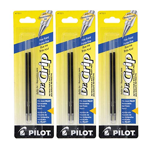 Pilot Better/EasyTouch/Dr Grip Retractable Ballpoint Pen Refills, 0.7mm, Fine Point, Blue Ink, 6 Packs of 2