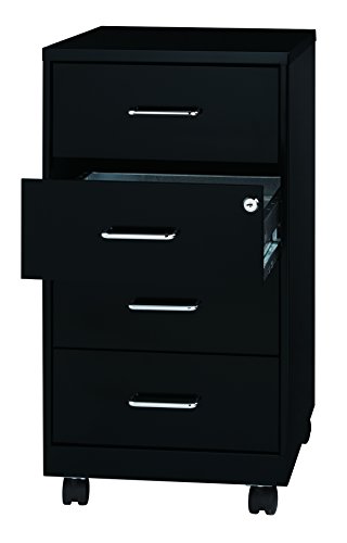 Lorell 18" Deep 4 Drawer Mobile Metal Organizer, Craft and Office Cabinet, Black