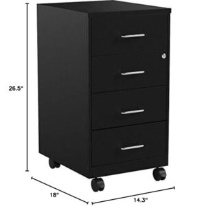 Lorell 18" Deep 4 Drawer Mobile Metal Organizer, Craft and Office Cabinet, Black