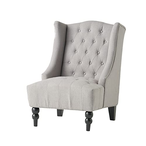 Great Deal Furniture Clarice Tall Wingback Tufted Fabric Accent Chair, Vintage Club Seat for Living Room (Silver)