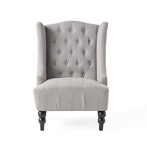 Great Deal Furniture Clarice Tall Wingback Tufted Fabric Accent Chair, Vintage Club Seat for Living Room (Silver)