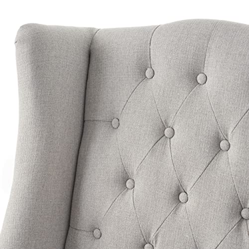 Great Deal Furniture Clarice Tall Wingback Tufted Fabric Accent Chair, Vintage Club Seat for Living Room (Silver)