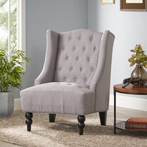 Great Deal Furniture Clarice Tall Wingback Tufted Fabric Accent Chair, Vintage Club Seat for Living Room (Silver)