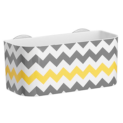 InterDesign Una Bathroom Suction Shower Basket, Gray/Yellow Chevron