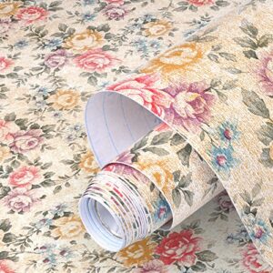 yazi floral contact paper shelf liner self-adhesive decorate drawer contact paper decorative,17x78 inches,vintage peony