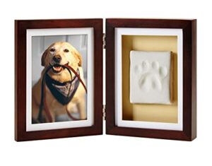 pearhead dog or cat pawprint tabletop photo frame with clay imprint kit, tabletop pet keepsake picture frame, paw print making kit included, 4" x 6" photo insert, espresso