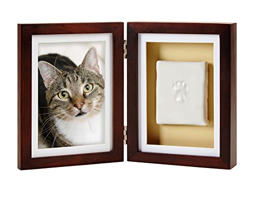 Pearhead Dog or Cat Pawprint Tabletop Photo Frame With Clay Imprint Kit, Tabletop Pet Keepsake Picture Frame, Paw Print Making Kit Included, 4" x 6" Photo Insert, Espresso