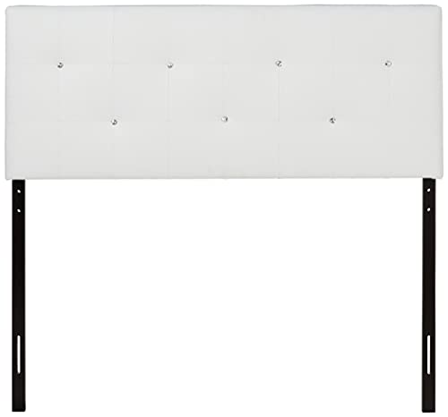 Baxton Studio Dalini Modern and Contemporary Full White Faux Leather Headboard with Faux Crystal Buttons